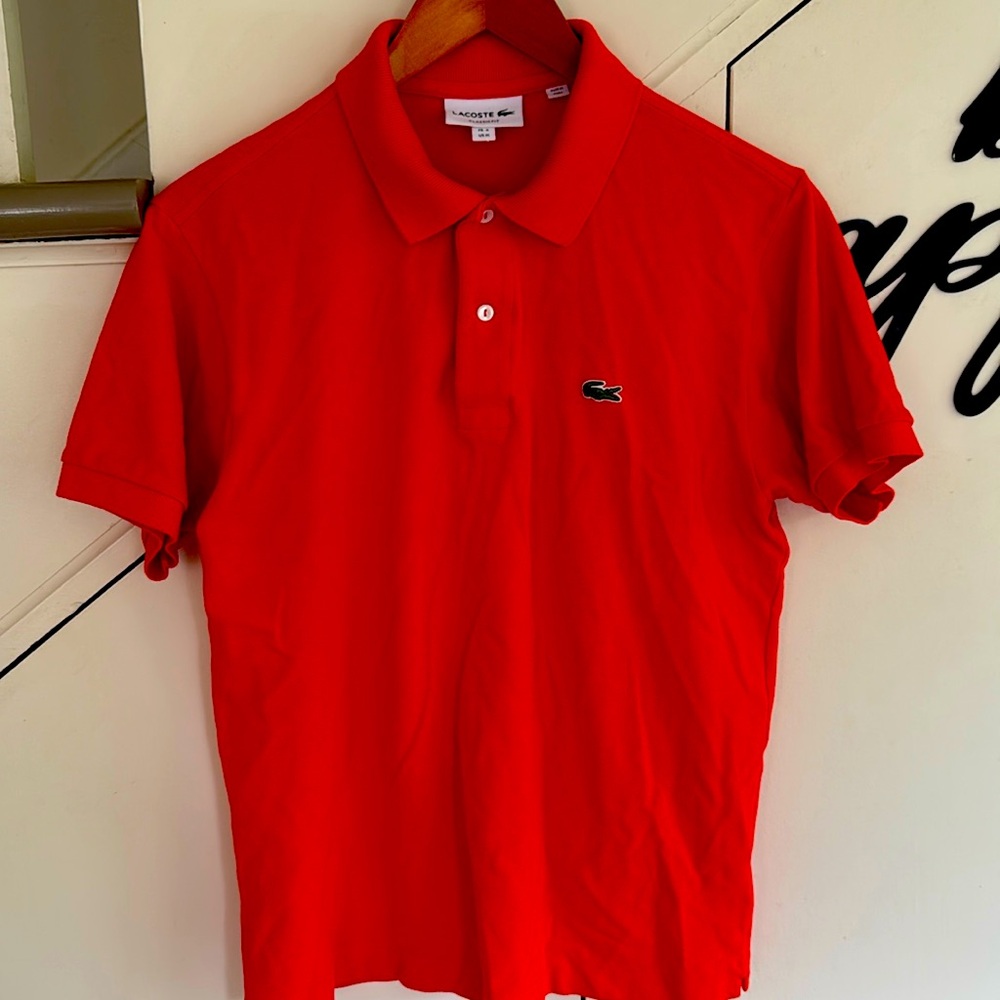 EUC Lacoste Pure Cotton Pique Polo Shirt ORANGE US M Classic Fit